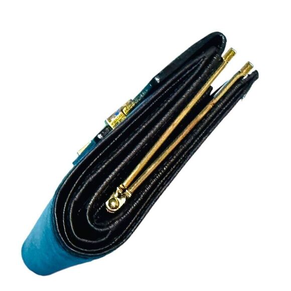 YSL YVES SAINT LAURENT Dark Brown Goldtone Saffiano Leather Kisslock Wallet Bag - Picture 11 of 13